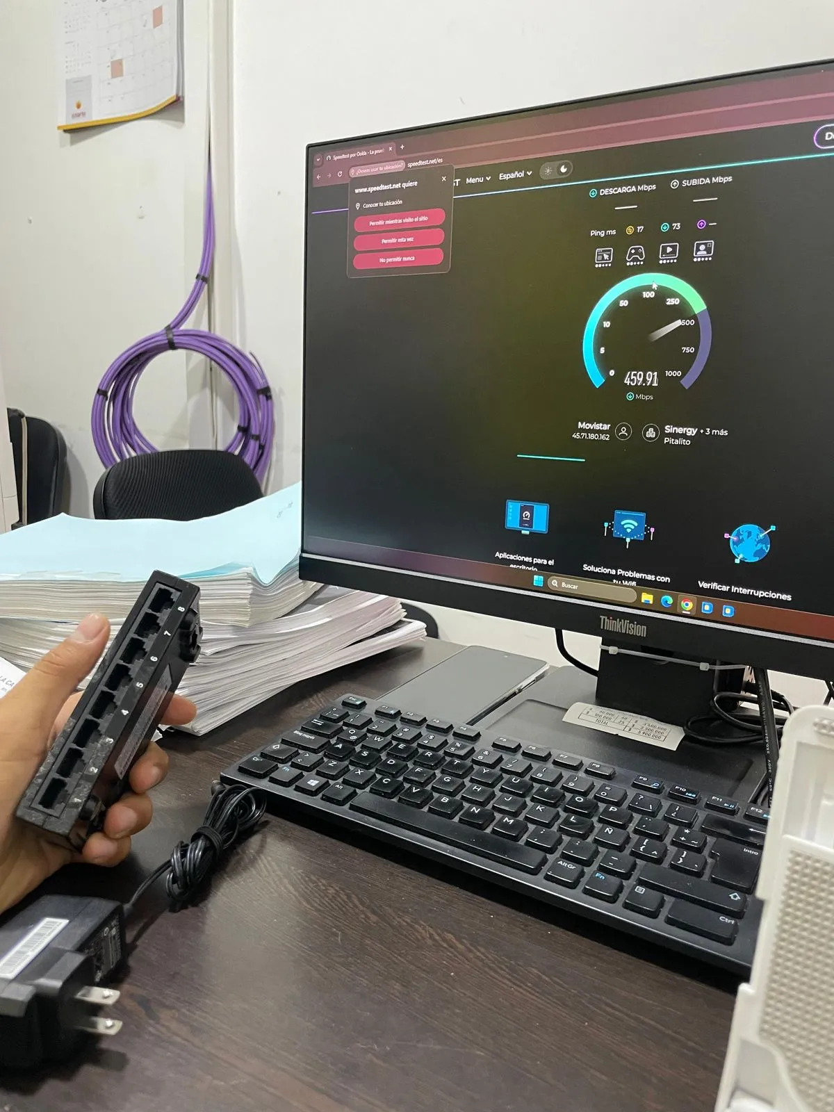 Pruebas de conectividad: Medición de velocidad al entregar cada punto de red. Trabajo de Elite Tech en el Caquetá.