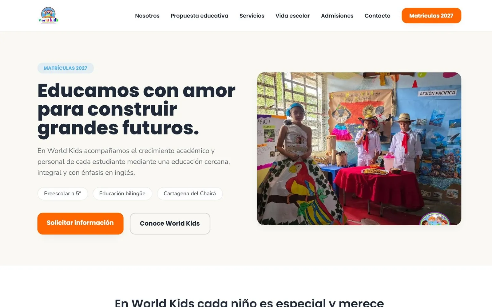 Página de inicio de Centro Educativo World Kids